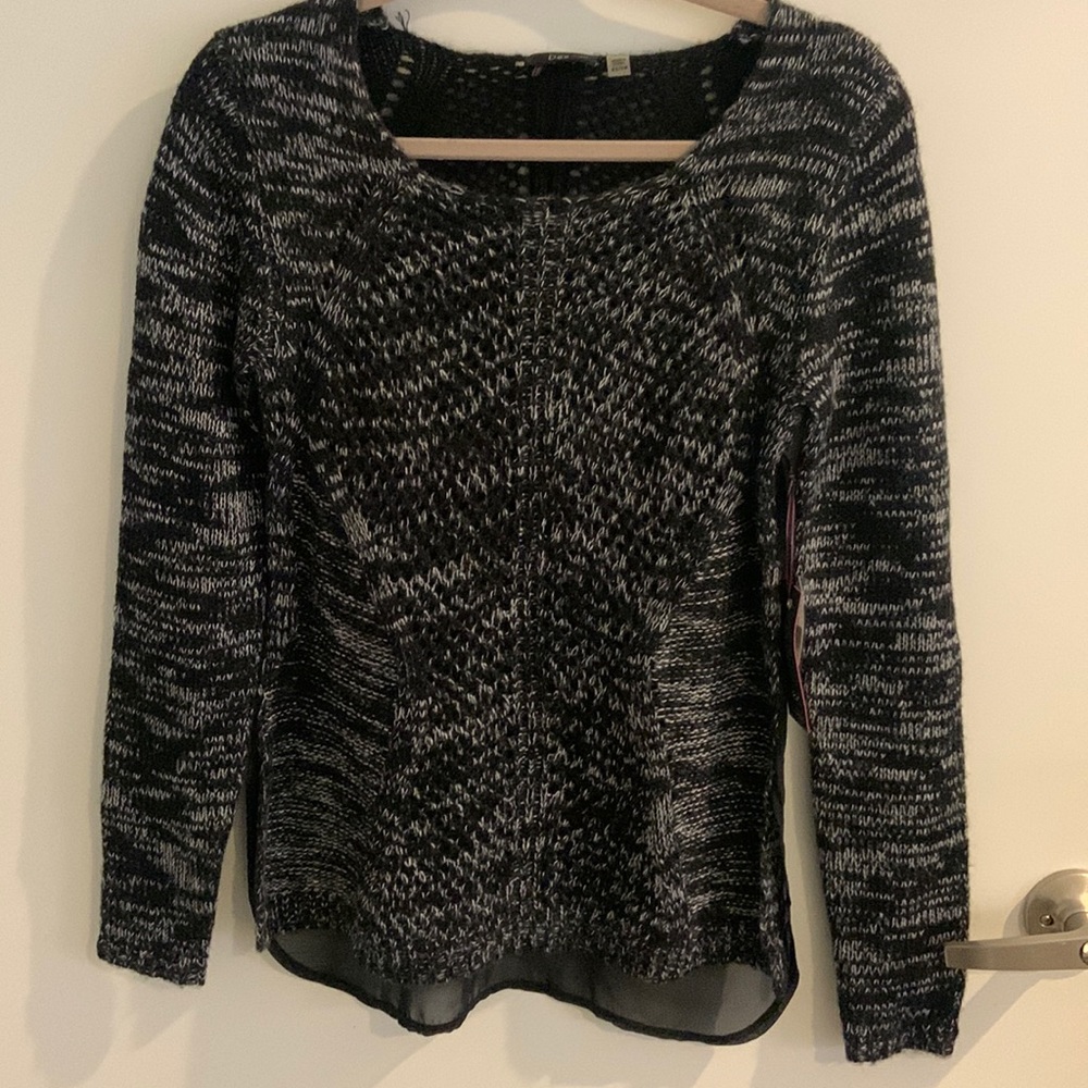 NWT black and white sweater with sheer back. Size XS